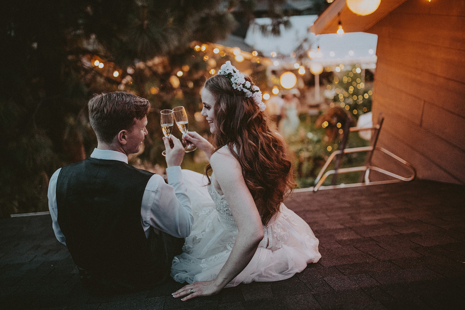 story telling photography of the bride and the groom during the garden wedding