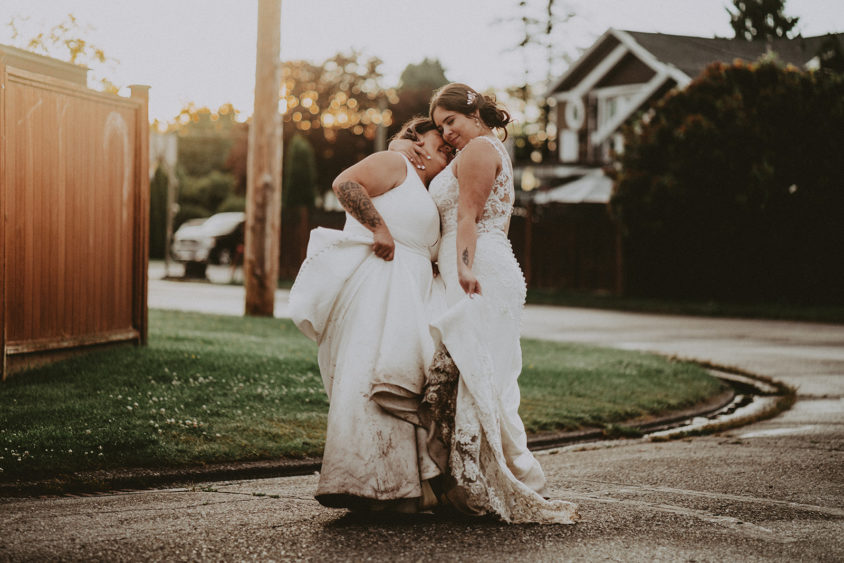 Brides dancing in the street