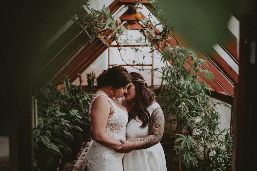 Brides in greenhouse