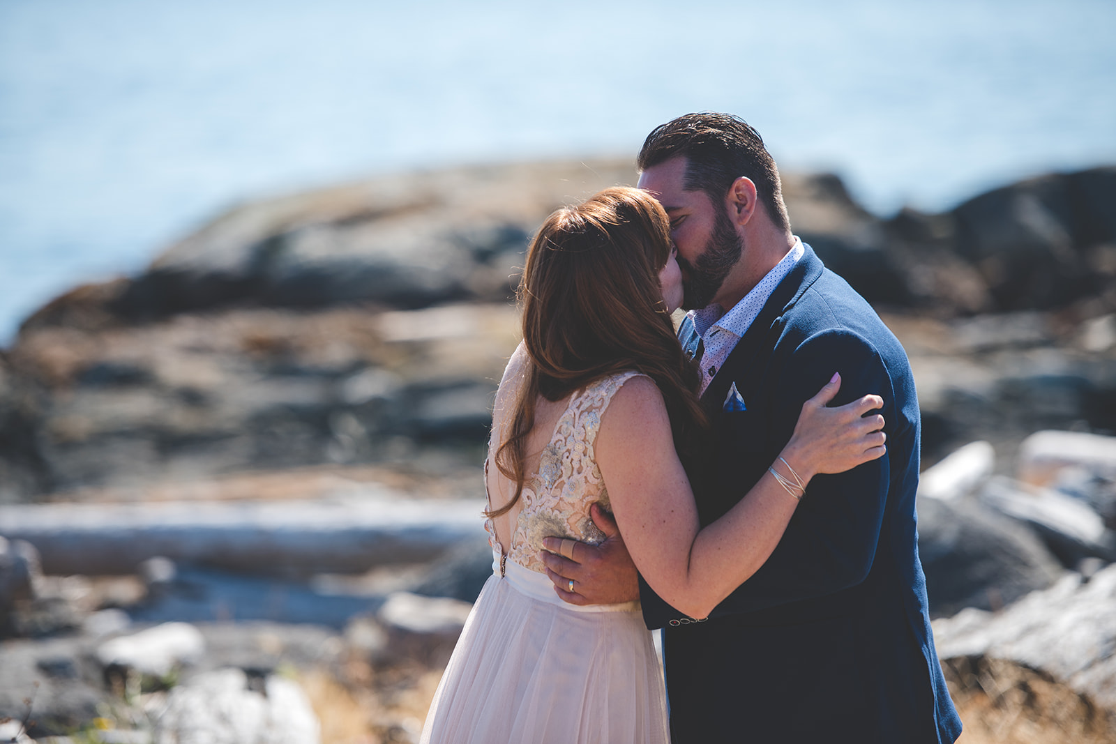bride and groom kissing, wedding photography Victoria BC, elopement photographer Vancouver Island